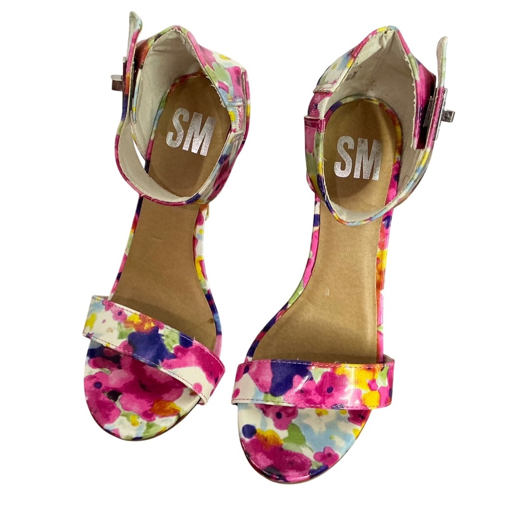 Steve Madden SM Floral Watercolor Ankle Strap Turn Lock Stiletto Sandals Pink 9M